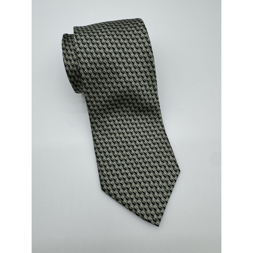 Arrow USA 1851 Mens Tie Green Gray Geometric Pattern Silk Classic Business Tie